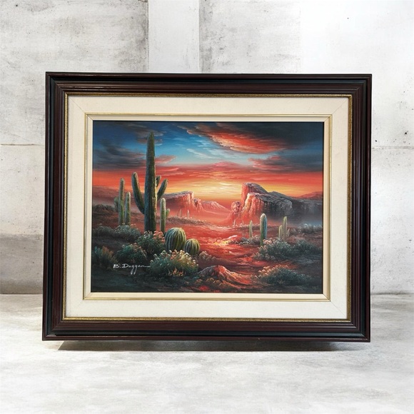 Vintage Other - Vintage Bernard Duggan Desert Sunset Framed Oil Painting Early Works 1970’s